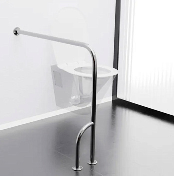 Поручень настенный с двойной опорой на пол из нержавеющей стали 750х150х800 ПРАВЫЙ, 25716 фото  в интернет-магазине Санкомп