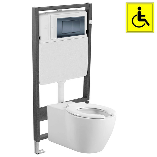 Унитаз для инвалидов МГН подвесной с инсталляцией СИДЕНЬЕ БЕЗ КРЫШКИ, кнопка Оружейная Сталь, 27139 фото  в интернет-магазине Санкомп