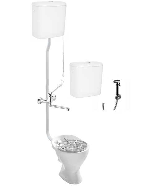 Видуар ВОРОНКООБРАЗНЫЙ,  с высоким бачком КЕРАМИКА, бачком для раствора КЕРАМИКА и СМЕСИТЕЛЕМ, 2766 фото в интернет-магазине СанКомп www.sancomp.ru