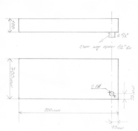 Поддон AISI 304 толщина 1,5 мм 900х700х100 мм, слив 1/2" с наружной  резьбой (по размерам заказчика) фото  в интернет-магазине Санкомп