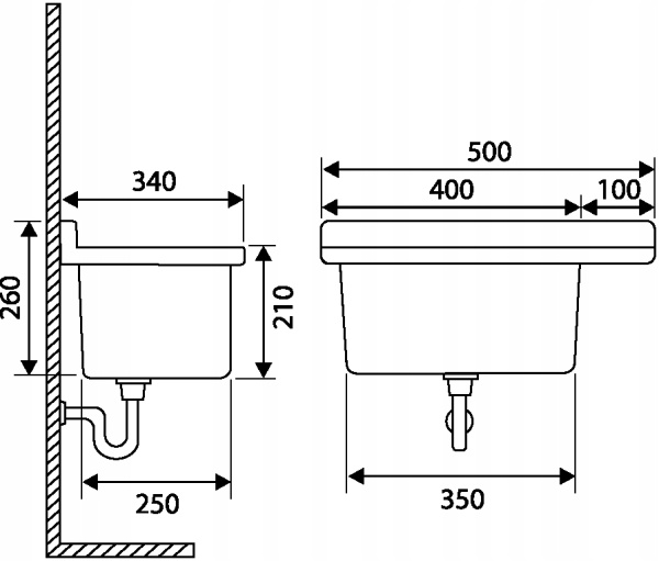 Раковина настенная пластиковая 340х500х210 мм Серая с сифоном, смесителем и дозатором фото  в интернет-магазине Санкомп