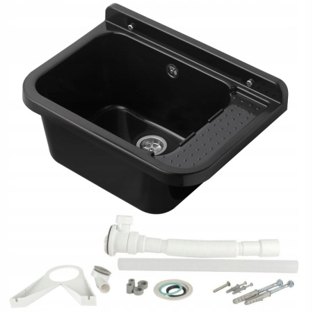 Раковина настенная пластиковая 340х500х210 мм Черная с сифоном фото  в интернет-магазине Санкомп