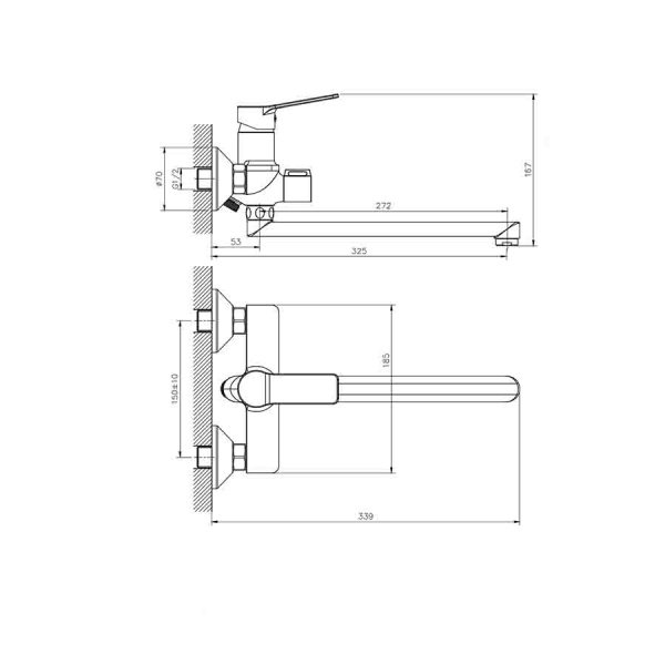 Смеситель для ванны настенный ОДНОРЫЧАЖНЫЙ, излив поворотный 272 мм, лейка 1 режим, 25931 фото  в интернет-магазине Санкомп