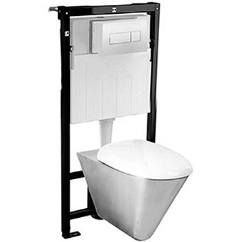 Унитаз подвесной из нержавеющей стали, с сиденьем и инсталляцией, эконом 25693 фото  в интернет-магазине Санкомп