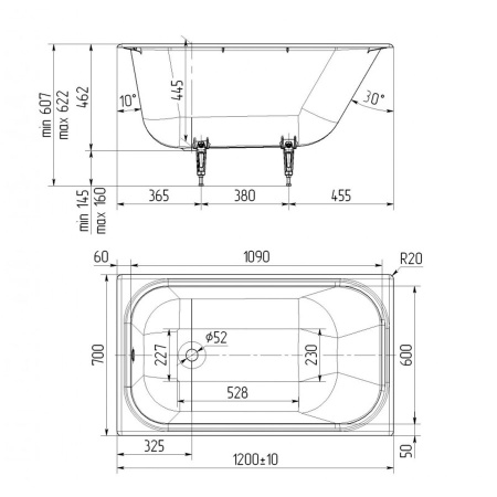 Ванна чугунная ножки в комплекте 1200х700 мм, 21674 фото  в интернет-магазине Санкомп