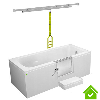 Ванна для инвалидов и пожилых с дверцей лежачая антискольжение 1500х700х630 мм СЛИВ СПРАВА С ПОРУЧНЕ фото  в интернет-магазине Санкомп