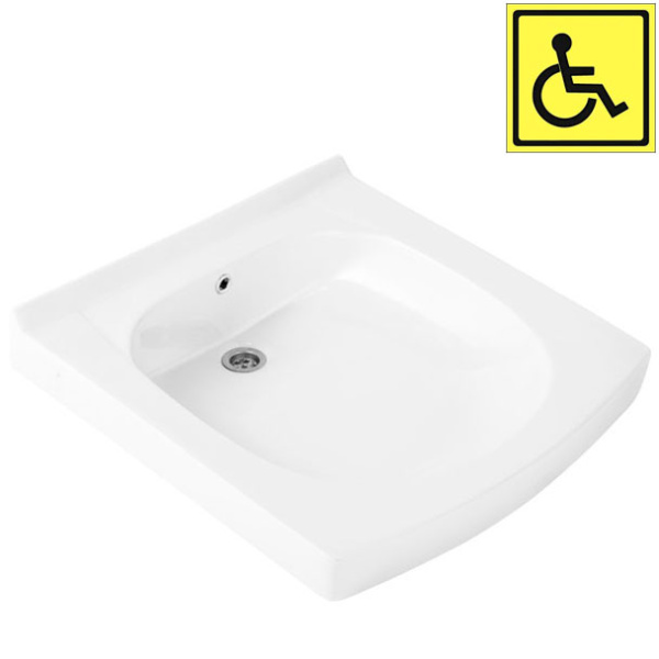 Умывальник для инвалидов керамика без под смеситель с переливом 600х620х200 с сифоном и кронштейнами фото  в интернет-магазине Санкомп