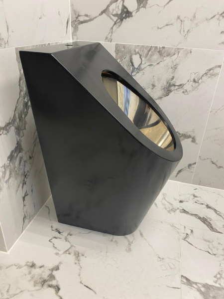 Писсуар из нержавеющей стали подача воды СВЕРХУ, выход ВЕРТИКАЛЬНЫЙ (400х360х615) Черный, 22433 фото  в интернет-магазине Санкомп