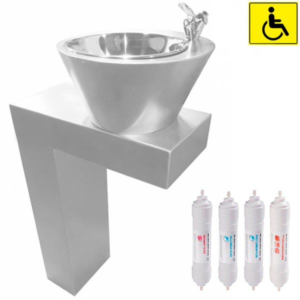 Фонтанчик питьевой кнопочный МГН напольный 1 чаша Х/В, С/Ф, Б/УФ, Б/Г, Б/ТО, 320х500х900 26704 фото  в интернет-магазине Санкомп