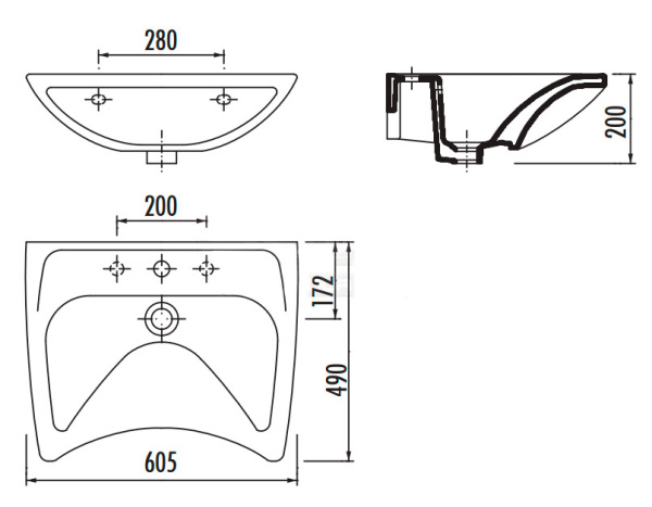 Умывальник медицинский керамика с отверстием под смеситель с переливом 490х610х200, 16386 фото  в интернет-магазине Санкомп
