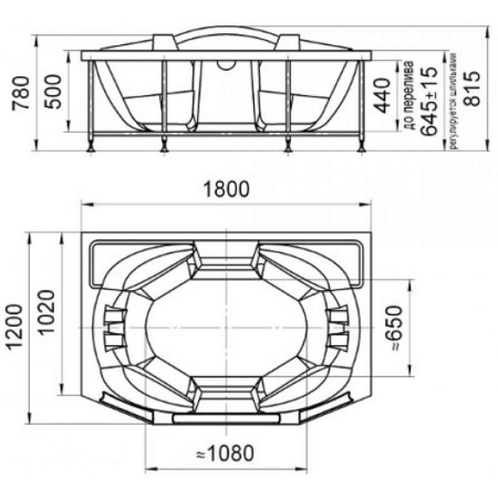 Ванна акриловая прямоугольная гидромассажная 1800х1200 мм, 21890 фото  в интернет-магазине Санкомп