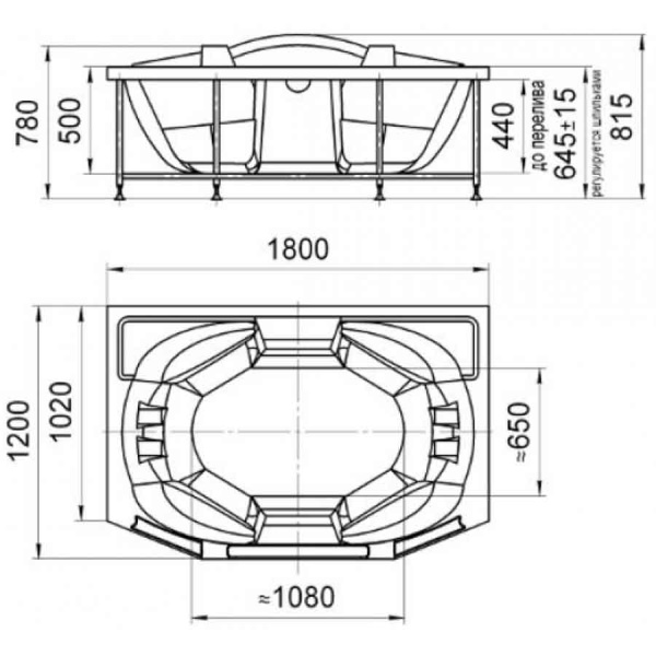 Ванна акриловая прямоугольная гидромассажная 1800х1200 мм, 21890 фото  в интернет-магазине Санкомп