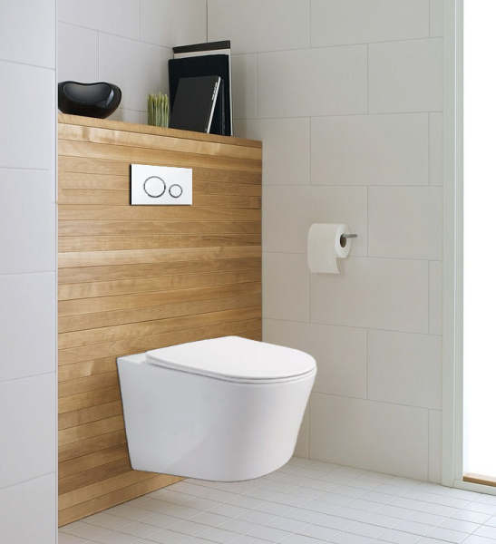 Унитаз подвесной БЕЗОБОДКОВЫЙ с быстросъемным сиденьем микролифт, инсталляция с кнопкой 22457  фото  в интернет-магазине Санкомп