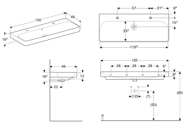 Раковина коллективная керамика 1200х480, 6655 фото  в интернет-магазине Санкомп