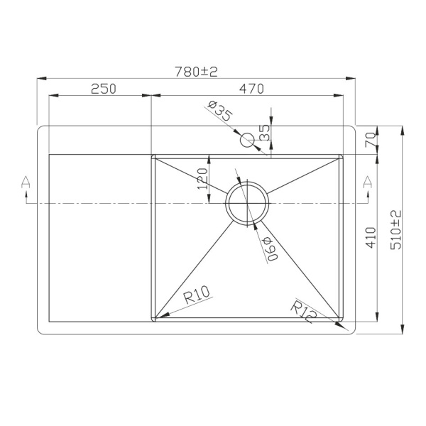 Мойка врезная нержавейка 780х510x220 см С/О ЧАША СПРАВА МАТОВАЯ ГРАФИТ с сифоном, 17867 фото  в интернет-магазине Санкомп