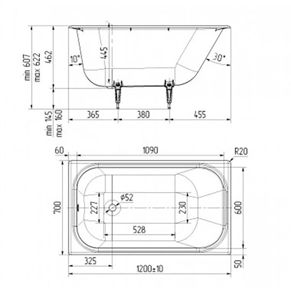 Ванна чугунная ножки в комплекте 1200х700 мм, 21660 фото  в интернет-магазине Санкомп