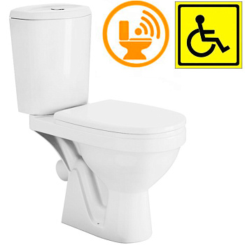 Унитаз-компакт для инвалидов МГН, КОСОЙ, 670х350х865 (450), СЕНСОРНЫЙ, СИДЕНЬЕ ПП, 20232 фото  в интернет-магазине Санкомп