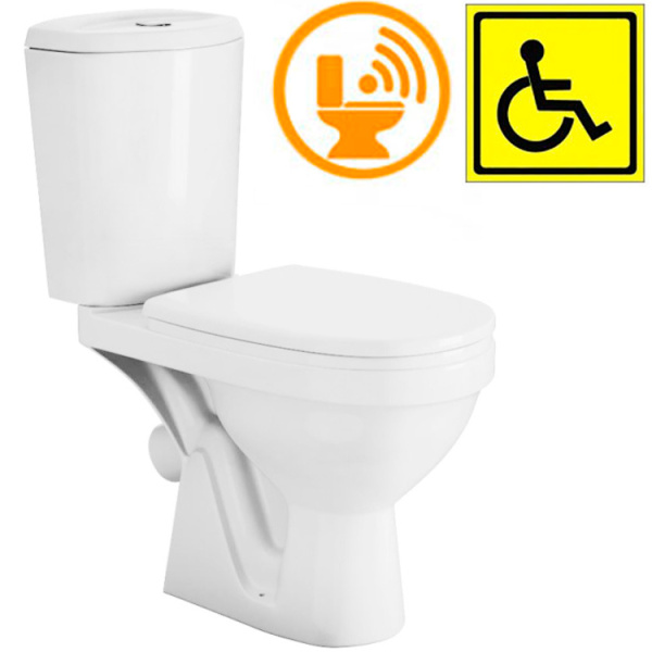 Унитаз-компакт для инвалидов МГН, КОСОЙ, 670х350х865 (450), СЕНСОРНЫЙ, СИДЕНЬЕ ПП, 20232 фото  в интернет-магазине Санкомп