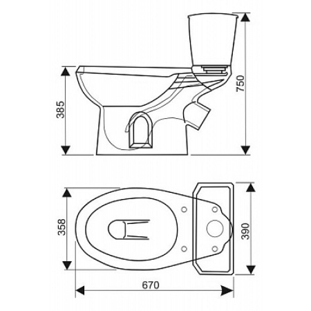 Унитаз-компакт косым выпуск (670х385х750) 1-х режимная армаратура, нижняя подводка,сиденьем ПП 22529 фото  в интернет-магазине Санкомп