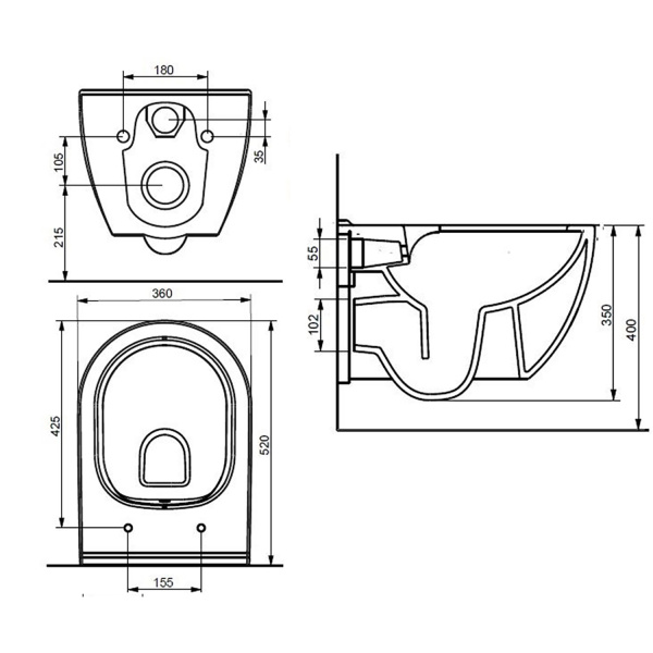 Унитаз подвесной БЕЗОБОДКОВЫЙ с тонким сиденьем микролифт, инсталяция БЕЗ КЛАВИШИ 22480  фото  в интернет-магазине Санкомп