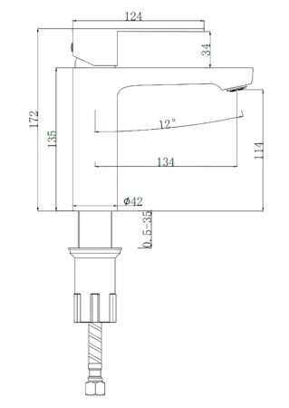Смеситель нержавеющая сталь для раковины литой излив 134х114 мм, 25196 фото  в интернет-магазине Санкомп