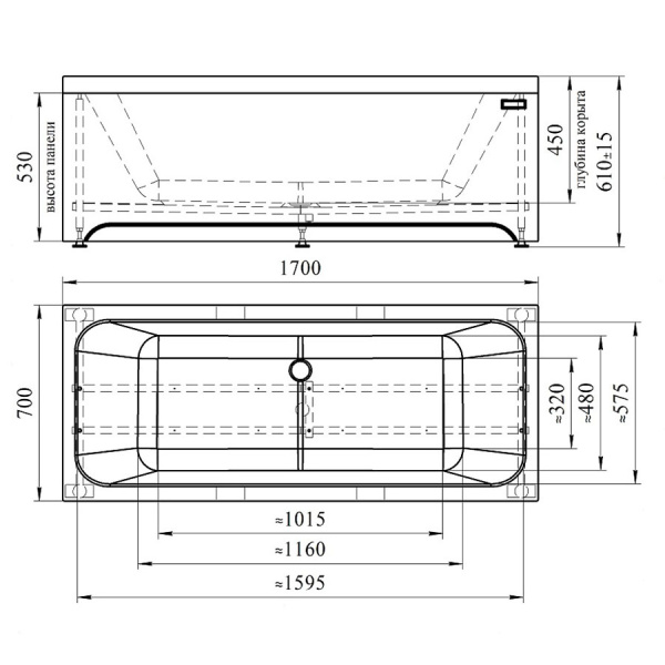 Ванна акриловая прямоугольная в полной комплектации 1700х700х610 мм, 23715  фото  в интернет-магазине Санкомп