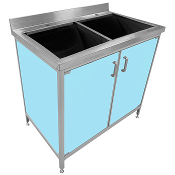 Тумба с 2-х секционной раковиной сварной AISI 304 375х400х400 С/О 2 шт 900х600х850 мм Голубой, 24121 фото  в интернет-магазине Санкомп