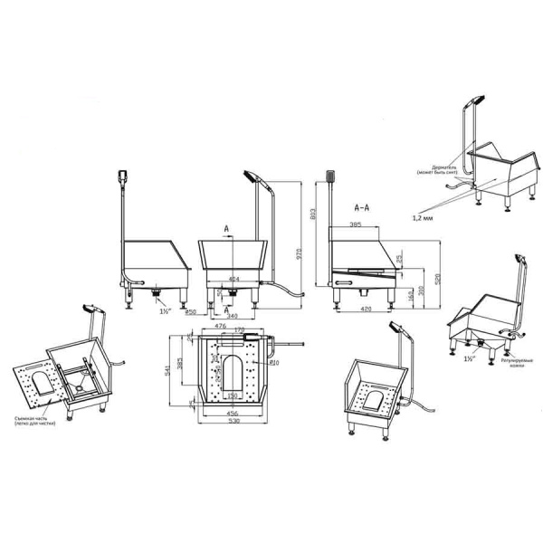 Мойка для обуви из нержавеющей стали с экраном в комплекте с щеткой,  фото  в интернет-магазине Санкомп