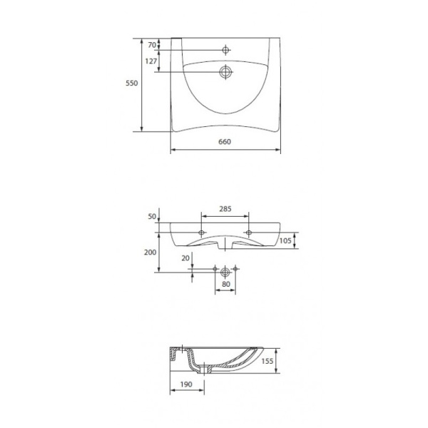 Умывальник медицинский керамика с отверстием под смеситель с переливом 660х550х155, 17556 фото  в интернет-магазине Санкомп