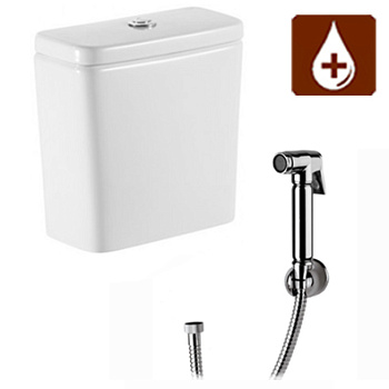 Бачок подвесной из КЕРАМИКИ ДЛЯ ДЕЗРАСТВОРОВ с гигиенической лейкой ЛАТУНЬ 160х340х360, 8213  фото в интернет-магазине СанКомп www.sancomp.ru