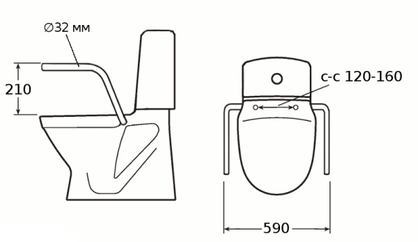 Унитаз-компакт для инвалидов МГН, ГОРИЗОНТАЛЬНЫЙ, 670х380х835 (450), 2 РЕЖИМА, СИДЕНЬЕ ПП, 2 ПОРУЧНЯ фото  в интернет-магазине Санкомп