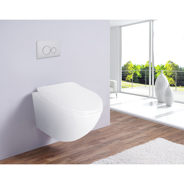 Унитаз подвесной БЕЗОБОДКОВЫЙ (360х480х350) С СИДЕНЬЕМ МИКРОЛИФТ ПОЛИПРОПИЛЕН 22569  фото  в интернет-магазине Санкомп