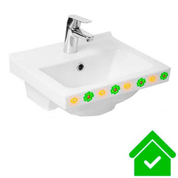 Умывальник детский с отверстием под смеситель подвесной (355х405х210) С РИСУНКОМ СОЛНЫШКО, 23030 фото  в интернет-магазине Санкомп