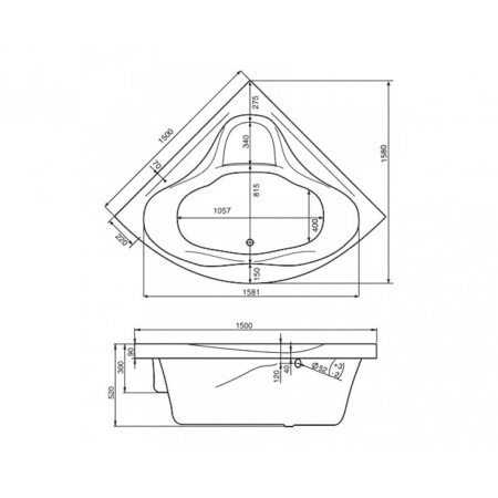 Ванна акриловая симметричная 1500х1500 мм, 21939 фото  в интернет-магазине Санкомп