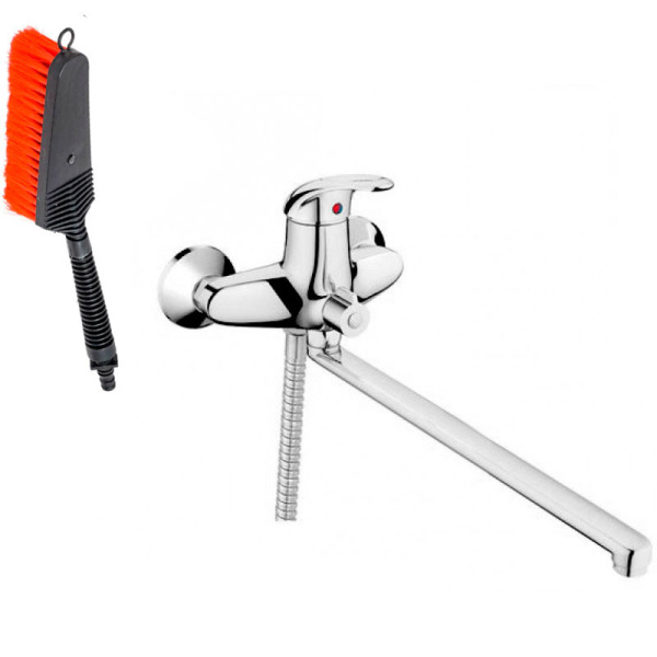 Смеситель настенный ОДНОРЫЧАЖНЫЙ, излив длинный 40 см, лейка ЩЕТКА, 24028 фото  в интернет-магазине Санкомп