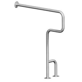 Поручень настенный с двойной опорой на пол из нержавеющей стали 750(445)х230х875 ПРАВЫЙ, 2527 фото  в интернет-магазине Санкомп