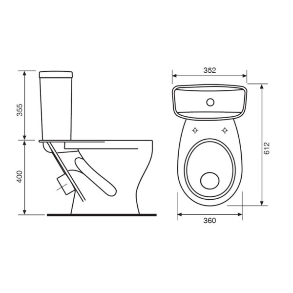 Унитаз компакт керамика косой выпуск (612х350х755) 1-режимный, сидение ТП с Микролифт, 836 фото  в интернет-магазине Санкомп