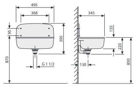 Раковина настенная пластиковая с фартуком пластиковая 345х495х395 мм фото  в интернет-магазине Санкомп