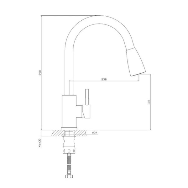 Смеситель нержавеющая сталь для кухни высокий С-образный вытяжной излив лейка 2 режима, 14328 фото  в интернет-магазине Санкомп