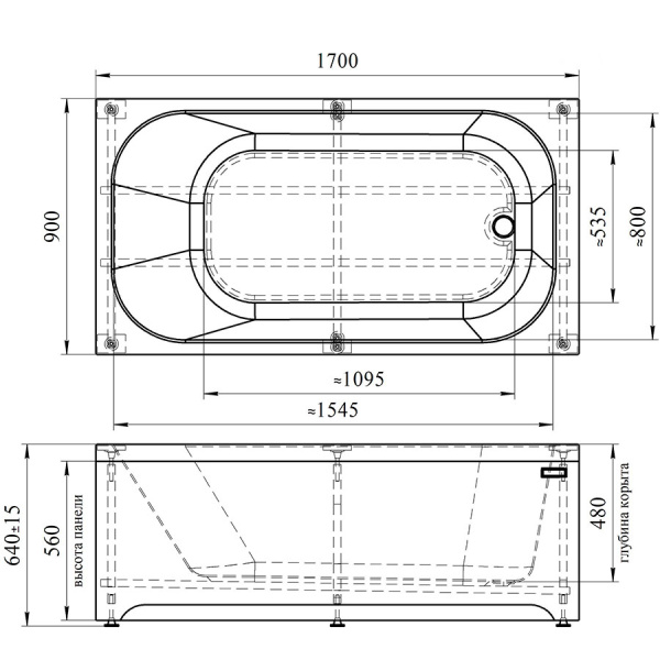 Ванна акриловая гидромассажная 1700х900 мм, 16970 фото  в интернет-магазине Санкомп