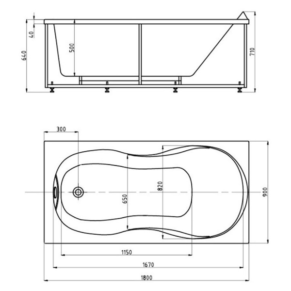 Ванна акриловая прямоугольная в комплектации 1800х900х710 мм, 5654 фото  в интернет-магазине Санкомп