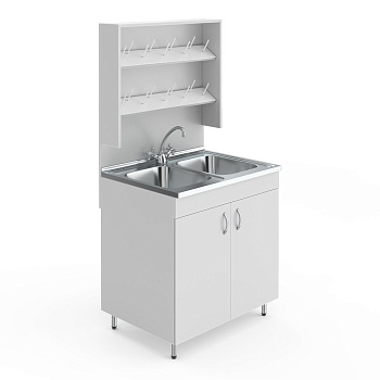 Стол мойка двойная из нержавеющей стали, с сушителем, тумба с 2 дверками 800х600х1650 мм, 24960 фото  в интернет-магазине Санкомп