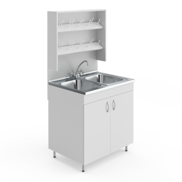 Стол мойка двойная из нержавеющей стали, с сушителем, тумба с 2 дверками 800х600х1650 мм, 24960 фото  в интернет-магазине Санкомп