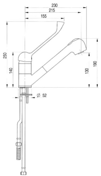 Смеситель ЛОКТЕВОЙ (ХИРУРГИЧЕСКИЙ) для кухни и раковины, (К40), с вытяжным душем 22/13 см, ШПИЛЬКИ фото  в интернет-магазине Санкомп