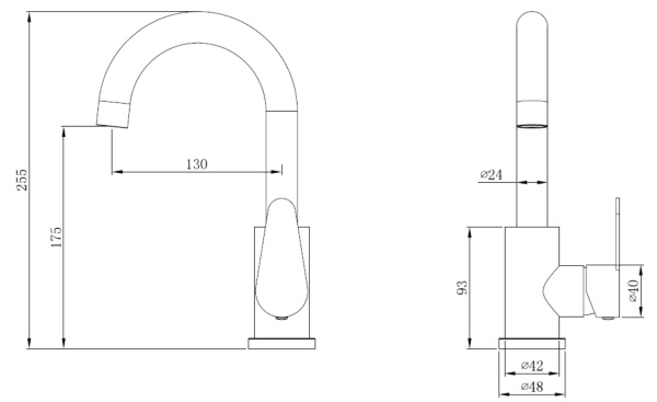 Смеситель нержавеющая сталь для раковины высокий С-образный излив 130х180 мм фото  в интернет-магазине Санкомп