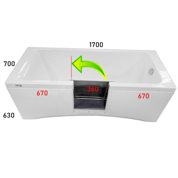 Ванна с дверцей 1700х700х630 мм СЛИВ СПРАВА, ДВЕРЦА ПО ЦЕНТРУ, ОТКРЫТИЕ НАПРАВО, 25746 фото  в интернет-магазине Санкомп