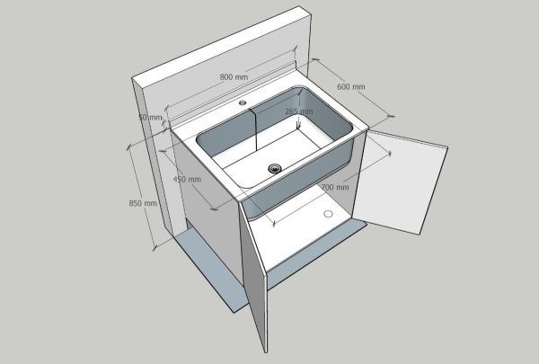 Ванна-мойка раковина для младенцев 800х600х265 мм литьевой мрамор на тумбе, 23571 фото  в интернет-магазине Санкомп