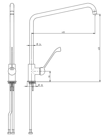 Смеситель ЛОКТЕВОЙ (ХИРУРГИЧЕСКИЙ) для моечных ванн, (К40), с поворотным Г-образным изливом 40/43 см фото  в интернет-магазине Санкомп