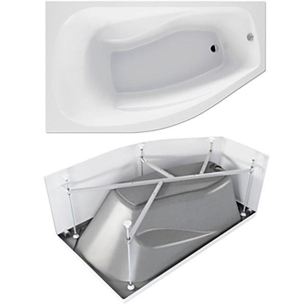 Ванна акриловая асимметричная левая 1500х900 с каркасом и экраном, 21772  фото  в интернет-магазине Санкомп