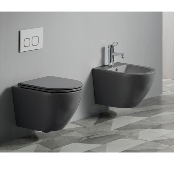 Унитаз подвесной БЕЗОБОДКОВЫЙ (490х370х360) С СИДЕНЬЕМ МИКРОЛИФТ, ЧЕРНЫЙ МАТОВЫЙ 22583  фото  в интернет-магазине Санкомп